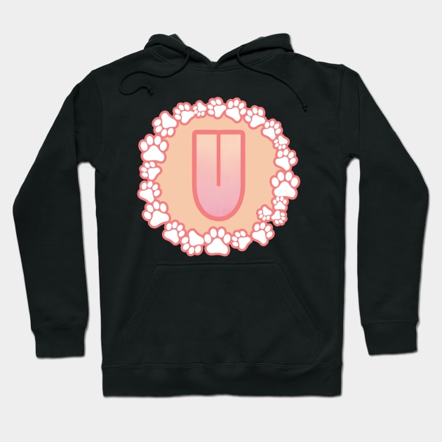 Cute pink initial letter U with dog paws Hoodie by LiquidLine